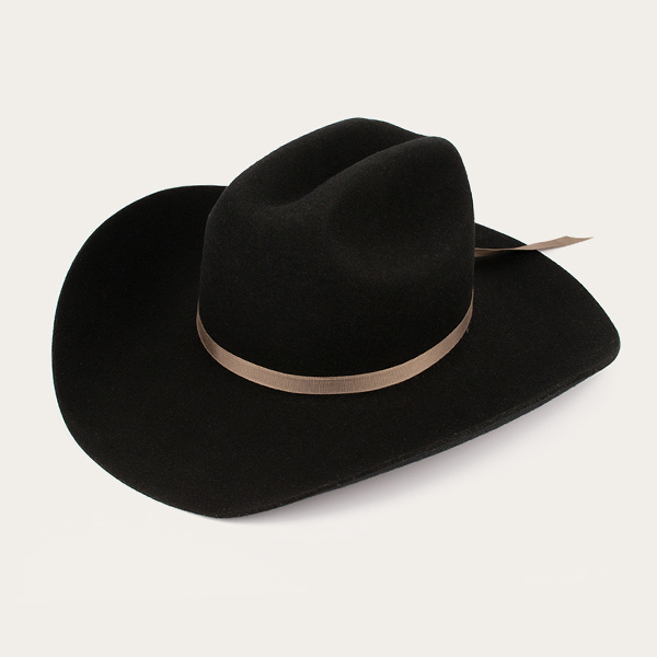 Mens Black Wool Felt Cowboy Hat With Brown Band