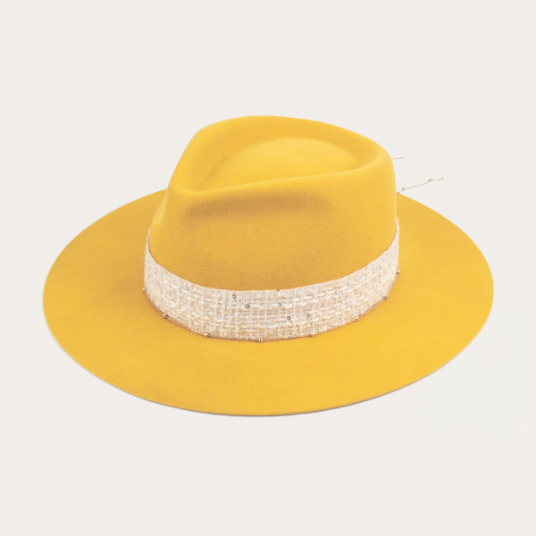 Wholesale Yellow Fedora Hat With White Band For Women